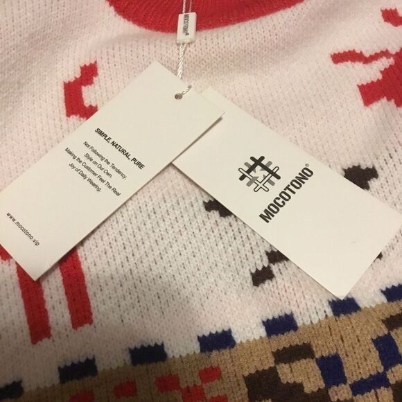 Mocotono Christmas Holiday Reindeer Geometric Crewneck Thick Sweater L - Picture 11 of 11